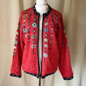 Icelandic‎ Design Embroidered Jacket Boho Floral Linen Blend M